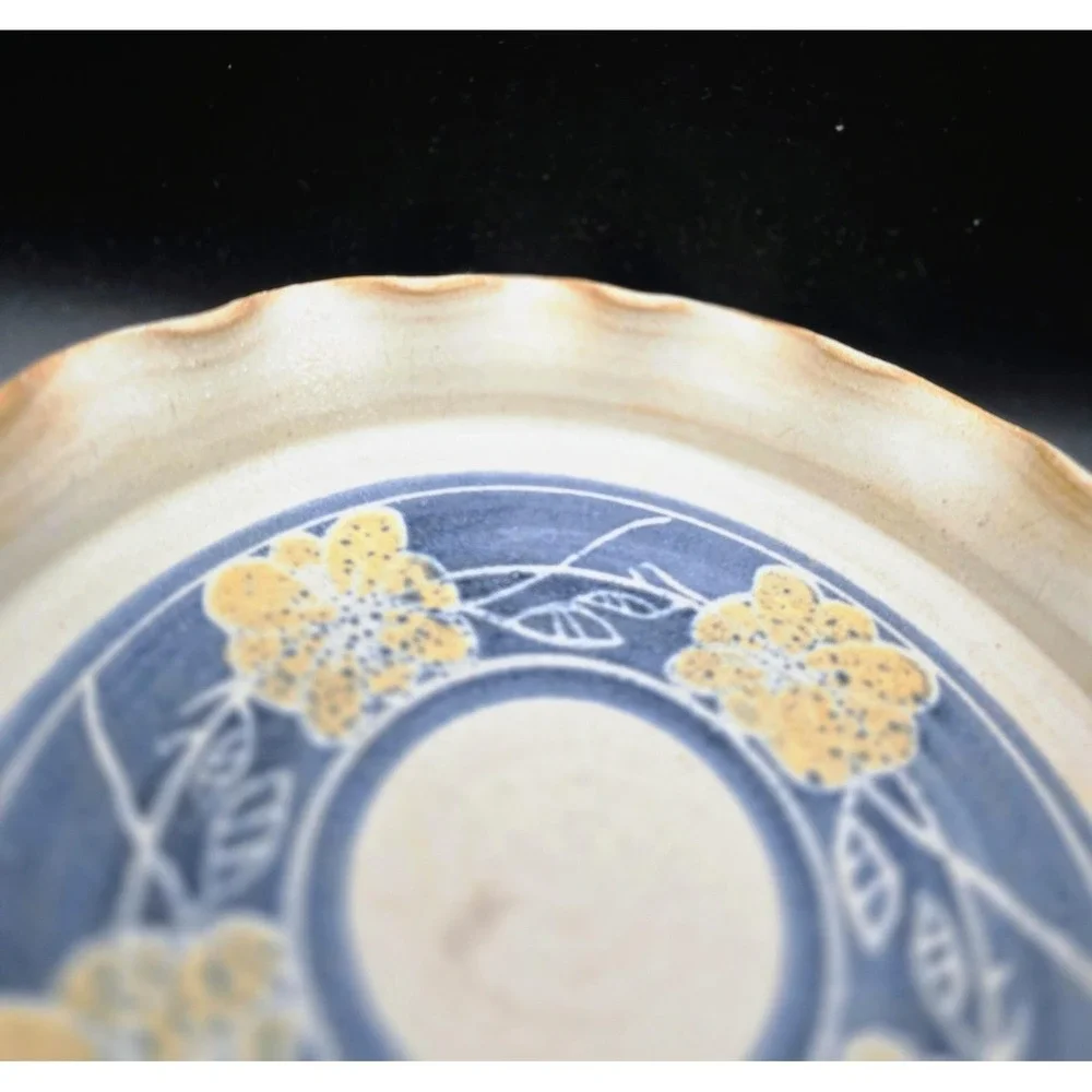 Vintage Kim Wellman Welsch Studio Art Pottery Signed Scalloped Pie Plate Floral